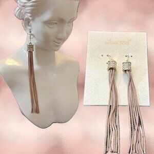 Urban Soul Gold Crystal Barrel Rose-Gold Fringe Earrings Dangle Hook Earrings